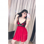 Váy ngủ sexy Váy ngủ chât voan thun dày mịnquyến rũ dark rose bloom (SEXY HOA HỒNG NGỰC)