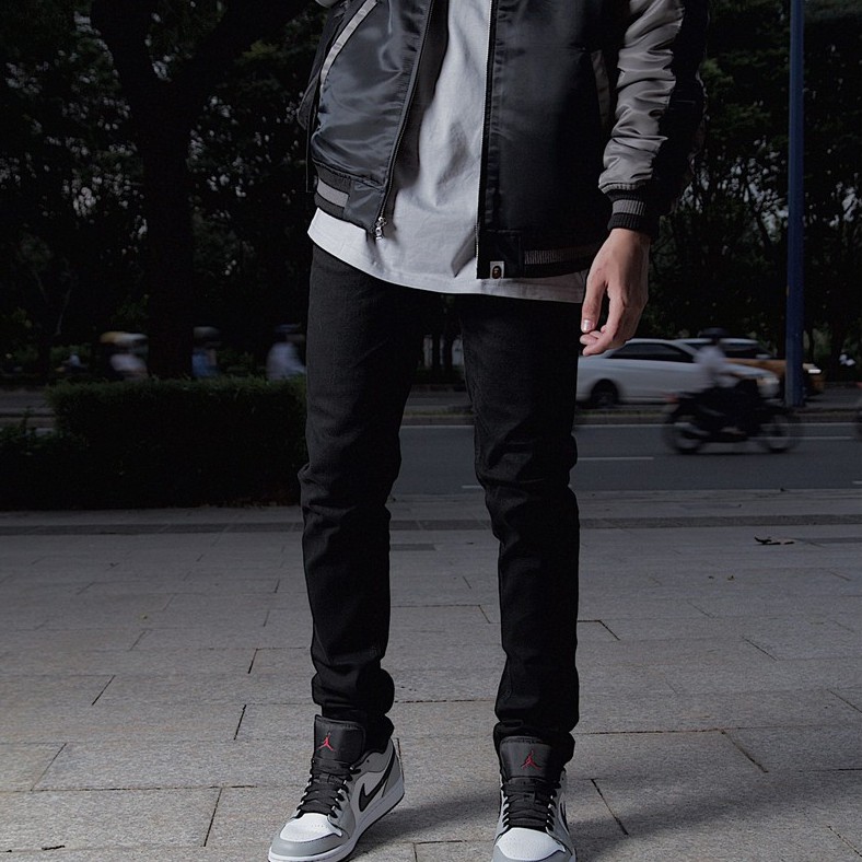 Quần Jean Nam Streetwear Cao Cấp FNOS Màu Đen Trơn - Form Slimfit - Jean Thun Co Giãn.