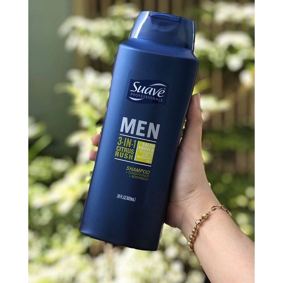DẦU GỘI -SỮA TẮM- DẦU XÃ SUAVE CHO NAM -SUAVE 3 IN 1 PROFESSIONALS MEN 828ML
