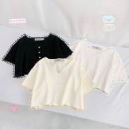 Áo Croptop Nữ Bèo Cổ V SIRI Tay Ngắn Form Rộng Ulzzang (4 Màu)