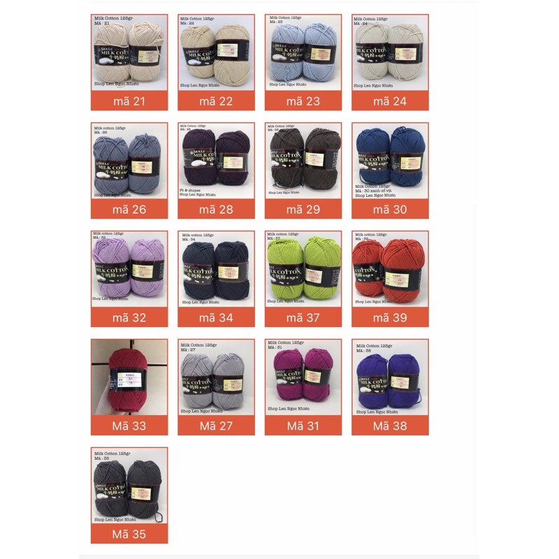 Màu 21 đến 40 Milk cotton 125gr loại 1