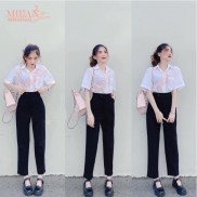 Quần baggy nữ đi học sinh cúc lệch đen dài form rộng - Dáng quần tây đi học lưng cao nữ công sở cạp có đai vải tuyết mưa
