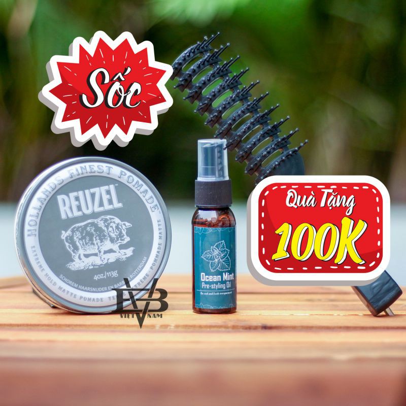 Reuzel Xám - Pomade vuốt tóc Reuzel Extreme Hold Matte Pomade 113g + Tặng Lược + Pre Ocean Mint 30ml