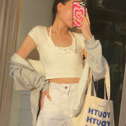 Áo croptop 2 lớp dây buộc