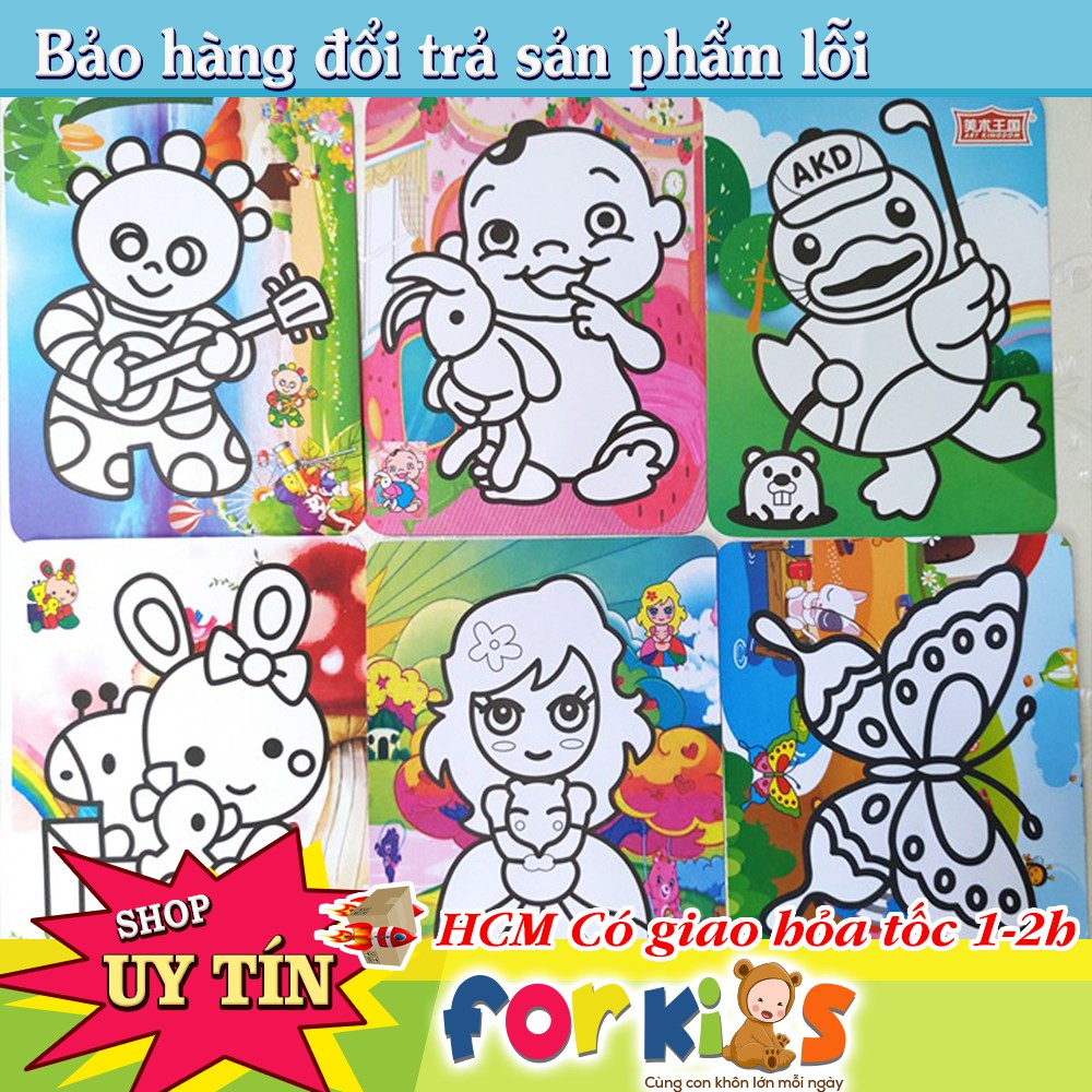 Tranh cát khổ A5 nền màu cho bé, có kèm cát màu, Combo 10 tranh khác nhau