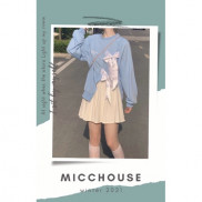 Order | Set áo sweater phối nơ tiểu thư + chân váy len dáng xoè