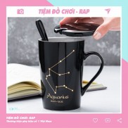 Ly cốc sứ có nắp in hình 12 cung hoàng đạo nhà Rap tặng kèm thìa cực đẹp