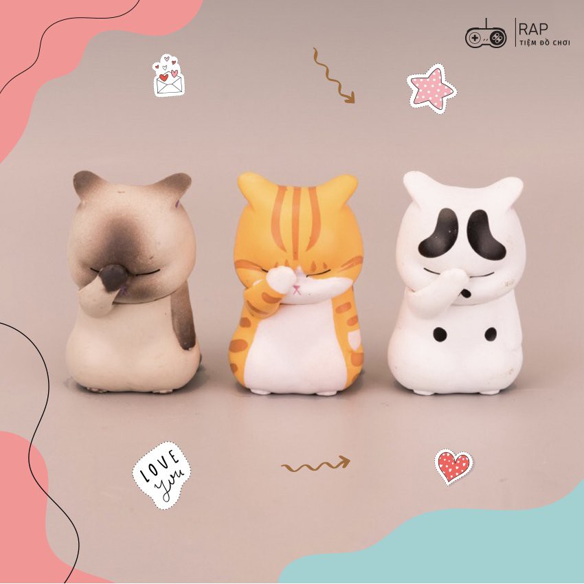 Set 3 mèo mô hình bất lực, mèo mô hình xấu hổ mèo che mặt mèo khoanh tay để bàn full biểu cảm dễ thương cute - Ráp