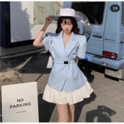 SET ÁO VEST XANH PEPLUM BELT CV TRẮNG