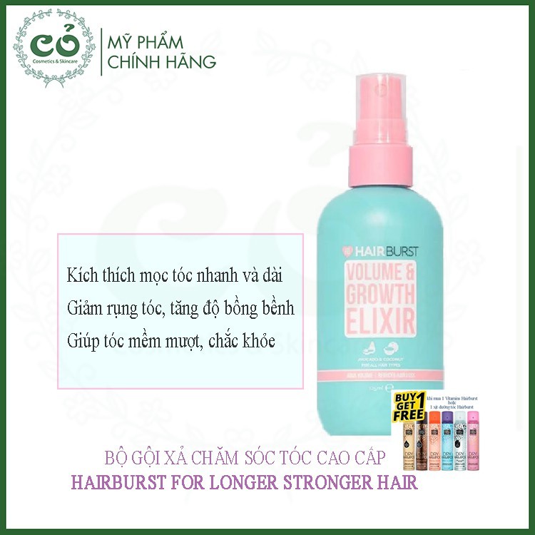 Xịt dưỡng tóc Hairburst Volume & Growth Elixir 125ml (Tặng dầu gội khô Girlzonly)