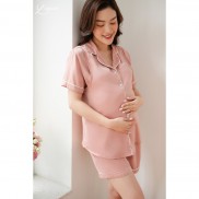 Bộ bầu mặc nhà BN01 chất liệu lụa mềm mại, có khoét ngực tiện lợi cho bé tuti sữa by LAMME