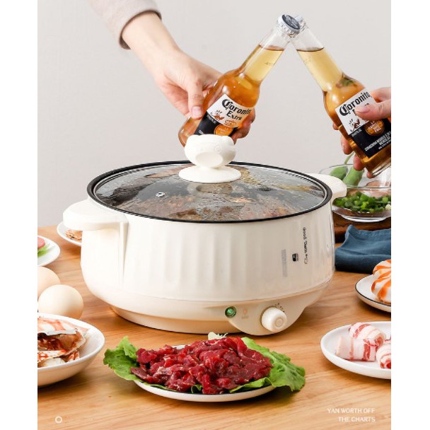 Nồi Lẩu Mini Đa Năng Tích Hợp (Lẩu, hấp, chiên, rán, xào, luộc, hầm, om) Chống Dính Tặng Kèm 7 Món Dụng Cụ Bếp Tiện Lợi