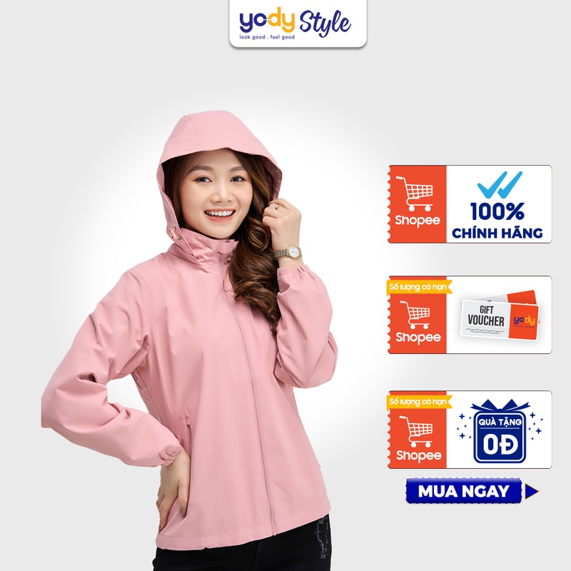Áo khoác gió nữ YODY thể thao phối lưng, áo gió cản bụi, cản gió, chống nước cao cấp - AKN4024