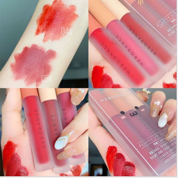 Set 3 Cây Son Kem Lì Herorange Fluffy Lip Glaze Chất Mềm Và Mịn Môi, Lên Màu Cực Chuẩn (SIÊU HOT)