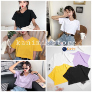 Áo croptop nữ chất đẹp nhất ngành - Áo croptop cổ tim form rộng, áo cổ chữ V chất 100% cotton cực đẹp Kanimi