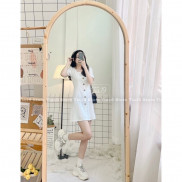Váy cổ vuông khuy gỗ Tia19. Đầm trắng dáng xoè ulzzang (Ảnh thật)