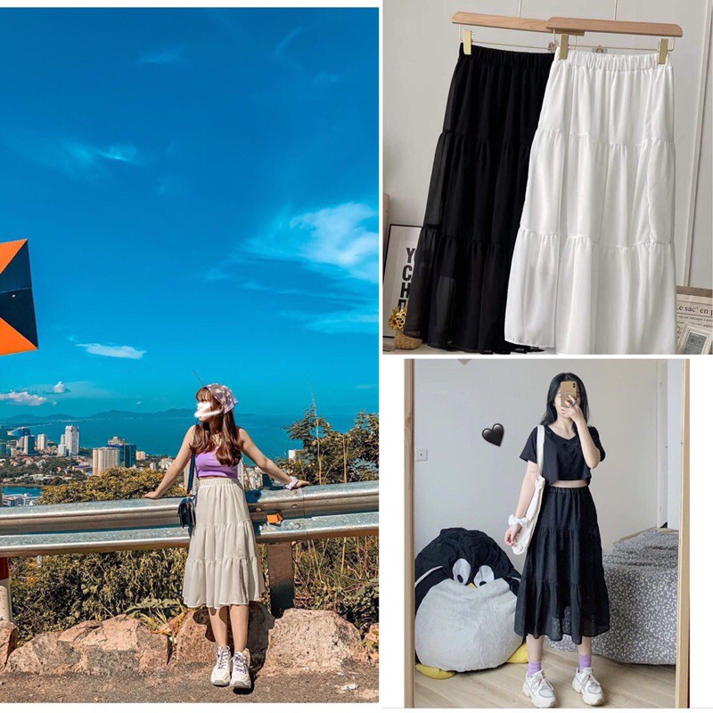 CHÂN VÁY VOAN XOÈ ULZZANG LOẠI 1 ( ẢNH THẬT)