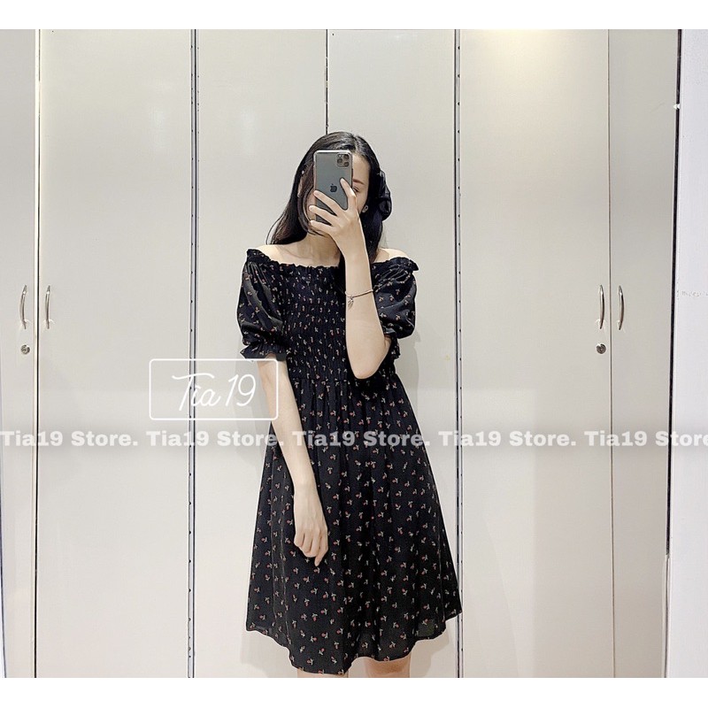 Váy hoa chun ngực. Đầm trễ vai hoa ulzzang ( Ảnh thật Tia19 chụp)