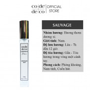 Tinh Dầu Nước Hoa Pháp Dạng Xịt Code Deco Sauvage 12ml, Phóng Khoáng, Nam Tính, Cuốn Hút, Chai Tiện Lợi, Nhỏ Gọn