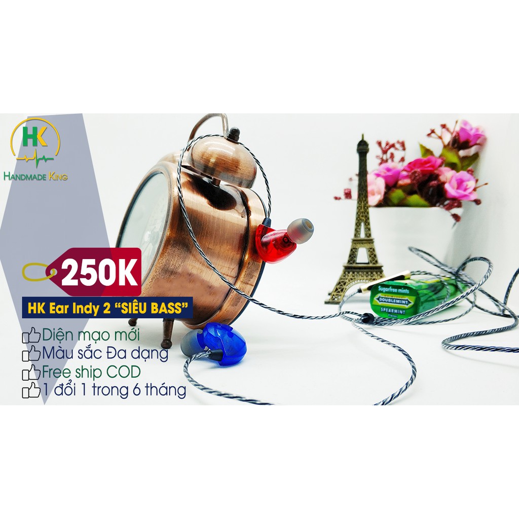 Tai nghe tự chế HK Ear Indy 2 (Có Mic, Siêu Bass)