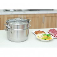 Bộ nồi xửng hấp inox 430 Fivestar Standard 3 đáy bếp từ nắp inox ( 24cm / 26cm ), tặng 2 vá canh