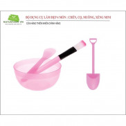 Bộ dụng cụ làm đẹp 4 món gồm chén nhựa, thìa, xẻng, cọ