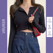 Áo croptop nữ tay dài kiểu ôm bigsize thun body cổ tròn có nút cúc VAVASA CT01