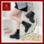 Bốt nữ mới Ulzzang da bóng/ lì màu đen buộc dây đế răng cưa to bự đế cao hot trend mẫu mới xinh đẹp