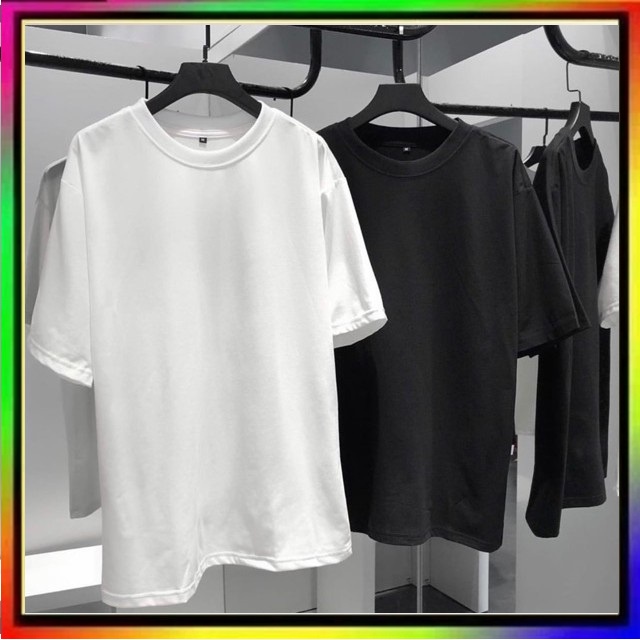 Áo thun trơn form rộng tay lỡ cotton TRẮNG ĐEN unisex nam nữ Size 40kg - 75kg