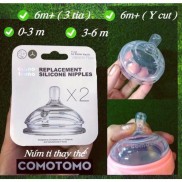 Hộp 2 núm ti thay thế bình sữa silicon 1,2,3 tia và y cut