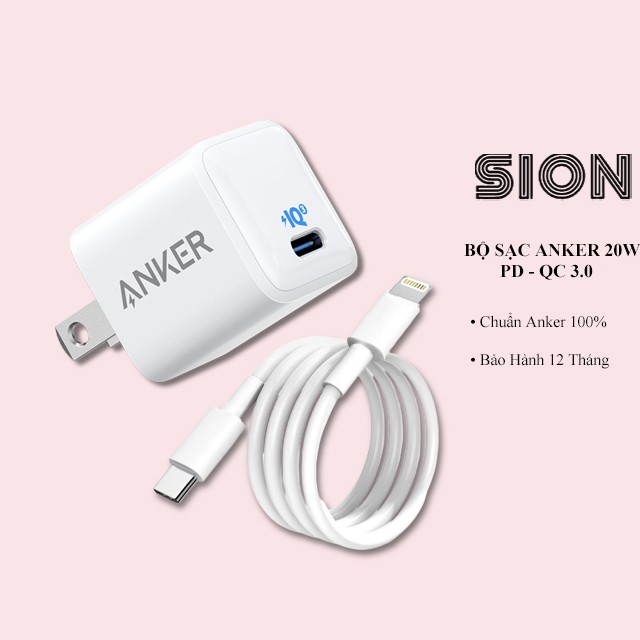 Bộ Sạc nhanh 20w Anker IP  Powerport III Nano 20W A2633 + Cáp zin A.P - Sạc nhanh mọi dòng máy