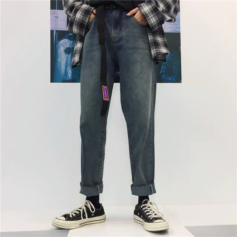 Baggy jean ống rộng in ống
