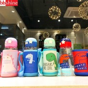 Bình nước cho bé đi học, Bình uống nước cho bé có ống hút 700ml chịu nhiệt tốt tặng kèm túi và dây đeo BBShine – BN011