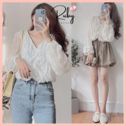 Áo Croptop nữ dài tay - Áo kiểu nữ bánh bèo hàn quốc dễ thương
