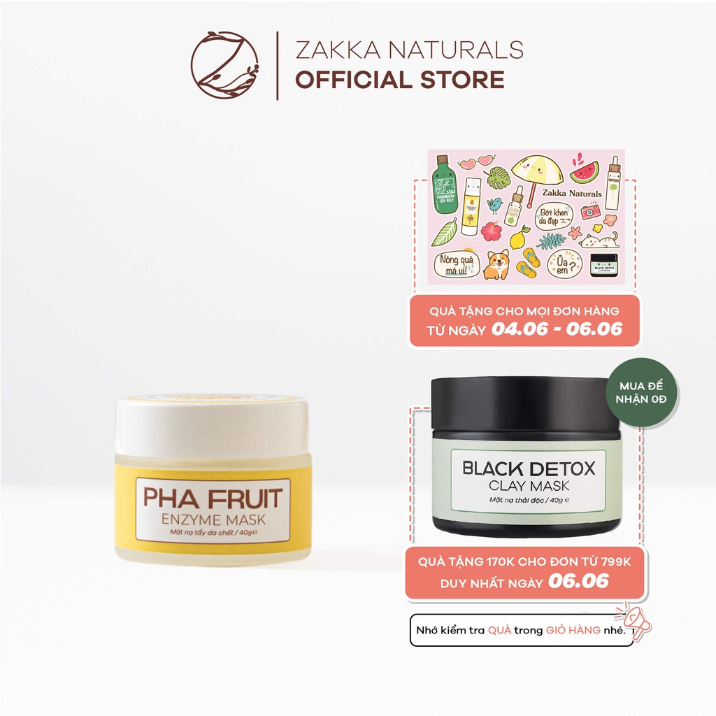 Mặt Nạ Enzyme Trái Cây Zakka Naturals Làm Sạch Mềm Da, Tẩy Tế Bào Chết PHA Fruit Enzyme Mask 40g