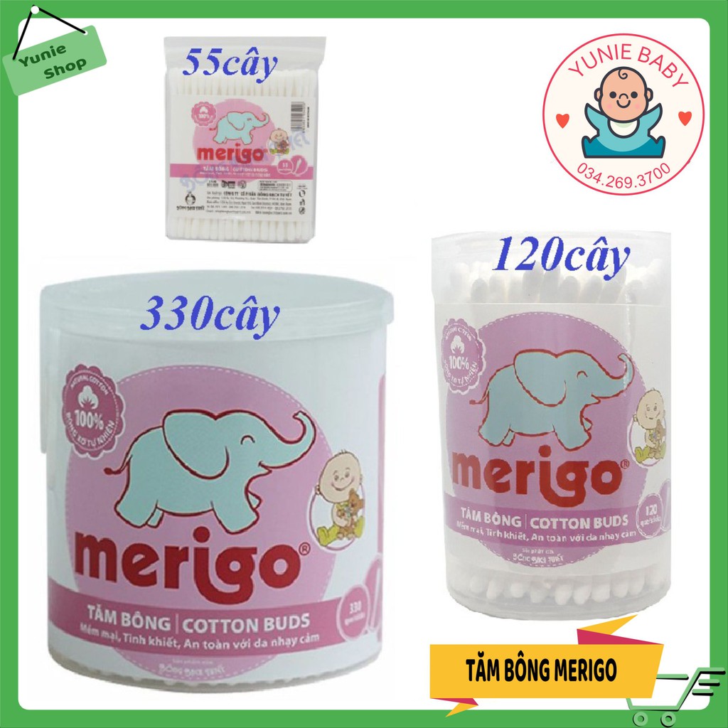 Tăm bông Bạch Tuyết Merigo tiệt trùng (55-330 que) cho trẻ em