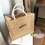 Túi cói merci loại 1 màu sáng, có đệm đáy giữ form túi, có lót