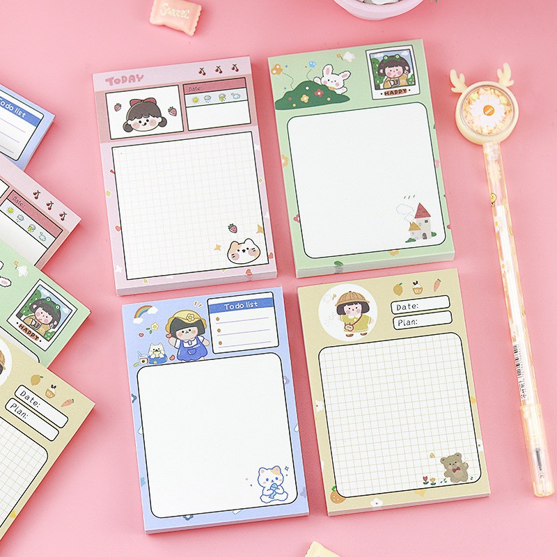 Tập giấy ghi chú giấy nhớ cô gái post-it phim hoạt hình dễ thương sáng tạo 80 tờ Lyanwn