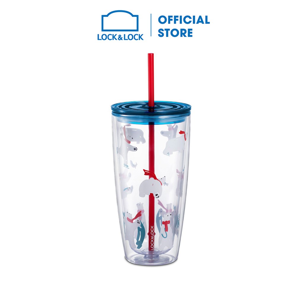 Ly nhựa có ống hút Lock&Lock, 750ml - Màu Xanh nước biển HAP507BLU