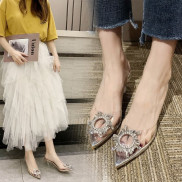 Giày cao gót trong suốt hoa đá 5 phân