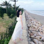 Váy maxi đi biển 2 dây Chất Voan 2 Lớp 2 màu đen trắng