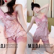 Bộ đồ ngủ lụa da beo kèm mút ngực QUẢNG CHÂU cao cấp SX 05  - Hàng có sẵn( video kèm ảnh thật)
