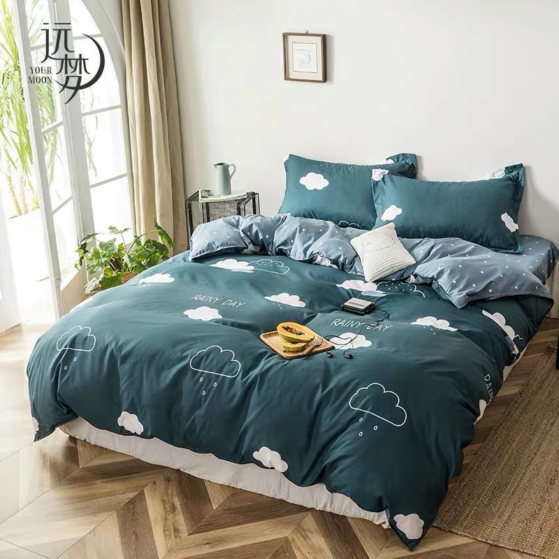 Bộ chăn ga gối phong cách Hàn Quốc _ Mưa xanh ( không kèm ruột )