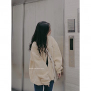 Áo bomber nỉ bông tay bồng in chữ nhật Bazic one