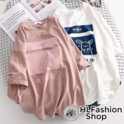 Áo thun tay lỡ form rộng Thỏ Happy - Sad siêu đẹp, áo phông form rộng size HLFashion