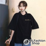 Áo polo thun cổ trụ thêu hình thêu chữ nhật bản cực đẹp, áo thun size có cổ HLFashion