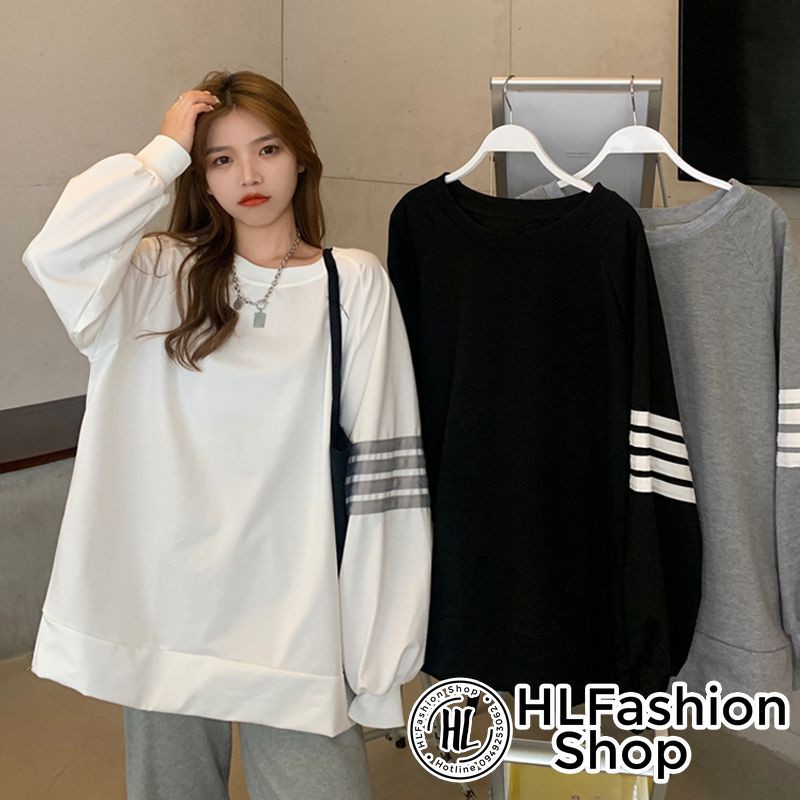 Áo thun tay dài form rộng unisex sọc 1 bên tay, áo dài tay nam nữ tay phồng HLFashion