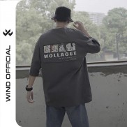 Áo phông unisex form rộng WIND tay lỡ oversize thun cotton Wollagee nam nữ ulzzang