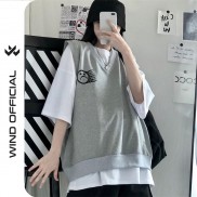 Set áo gile phối áo thun tay lỡ Wind phông unisex form rộng Mặt Buồn nam nữ oversize