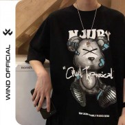 Áo phông nam WIND tay lỡ unisex form rộng Gấu NJURY thun oversize nam nữ ulzzang